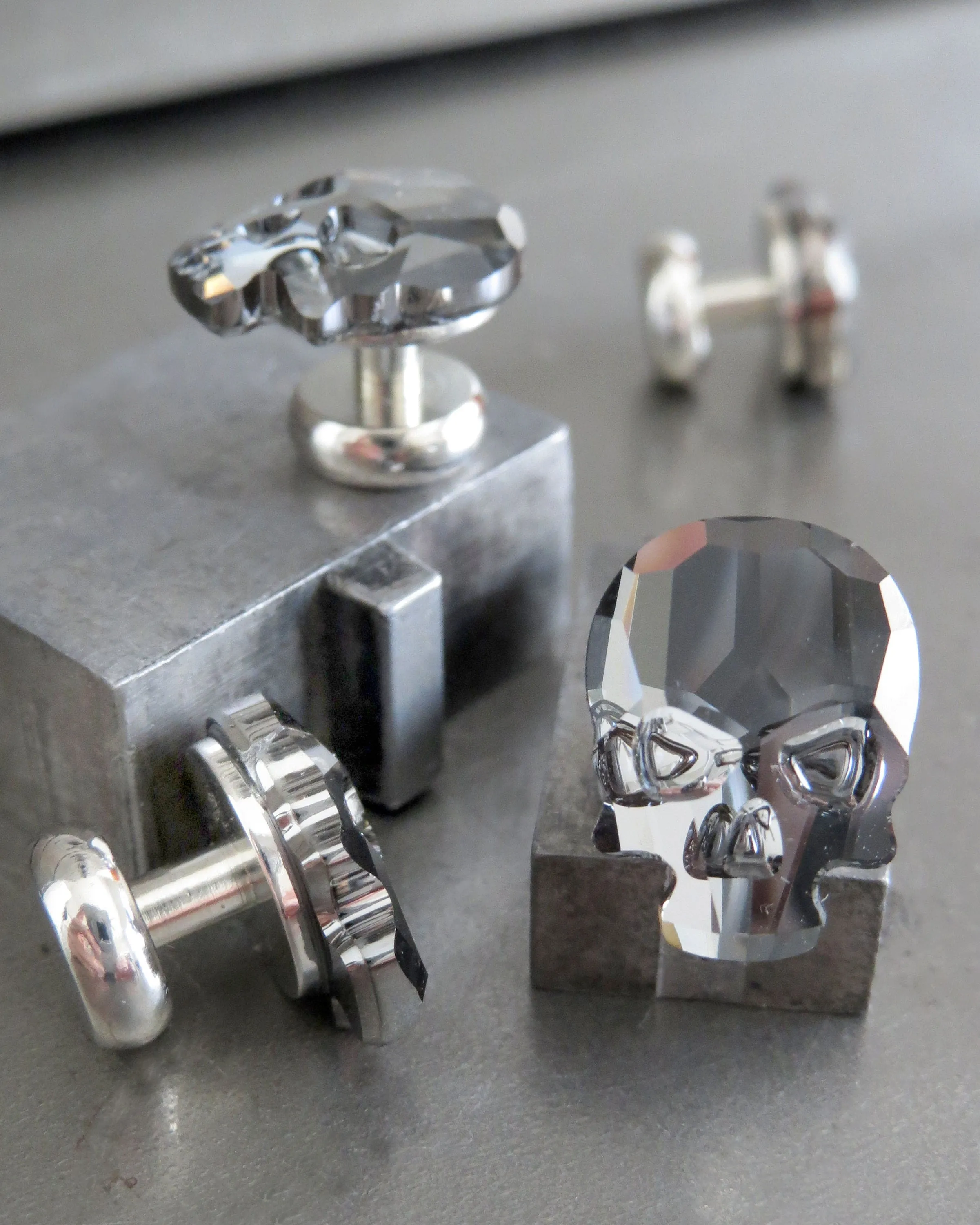 Black Crystal Skull Tuxedo Studs