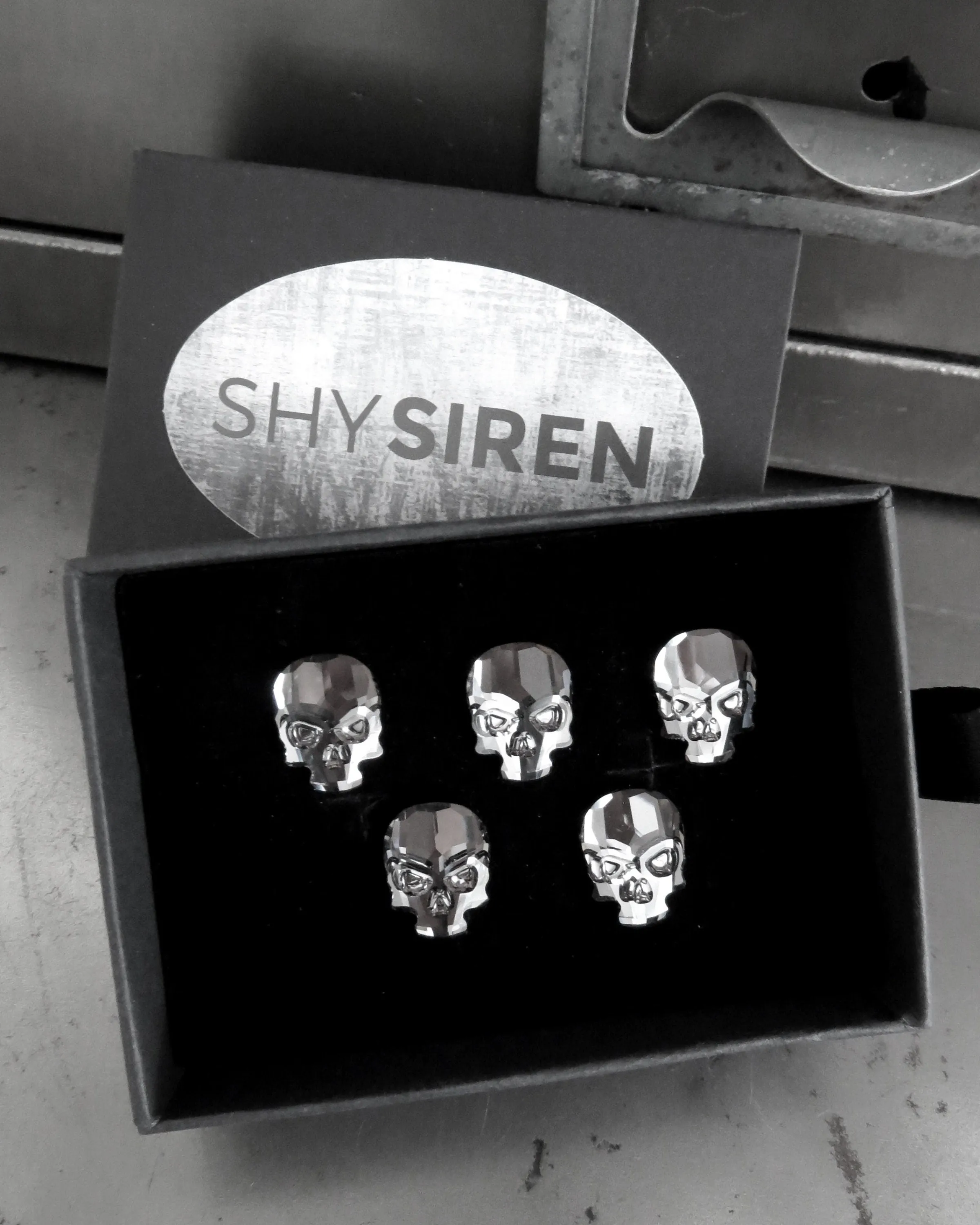 Black Crystal Skull Tuxedo Studs