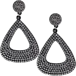Black Silver Felt Pave Teardrop Rhinestone Earrings