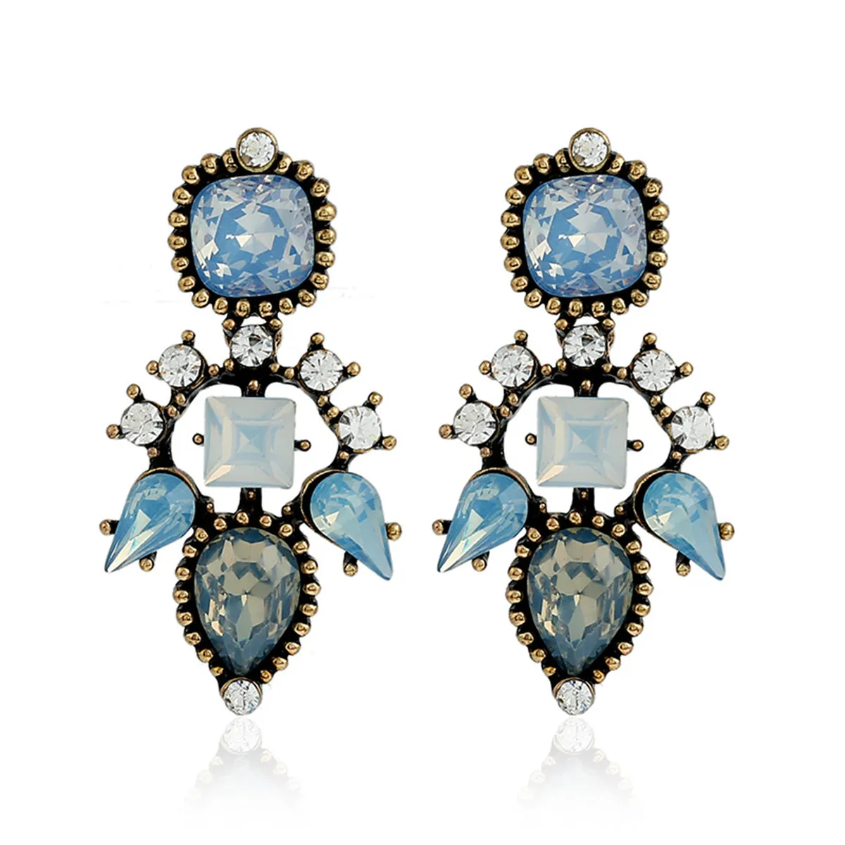 Blue Crystal & Cubic Zirconia Geometric Drop Earrings