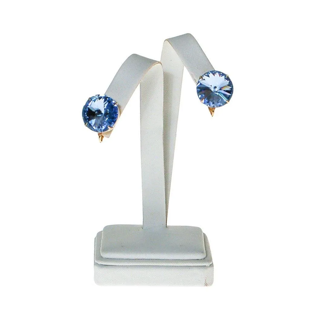 Blue Rivoli Rhinestone Earrings, Clip On, Round, Headlight Style, Designer Vintage Jewelry, 1960s