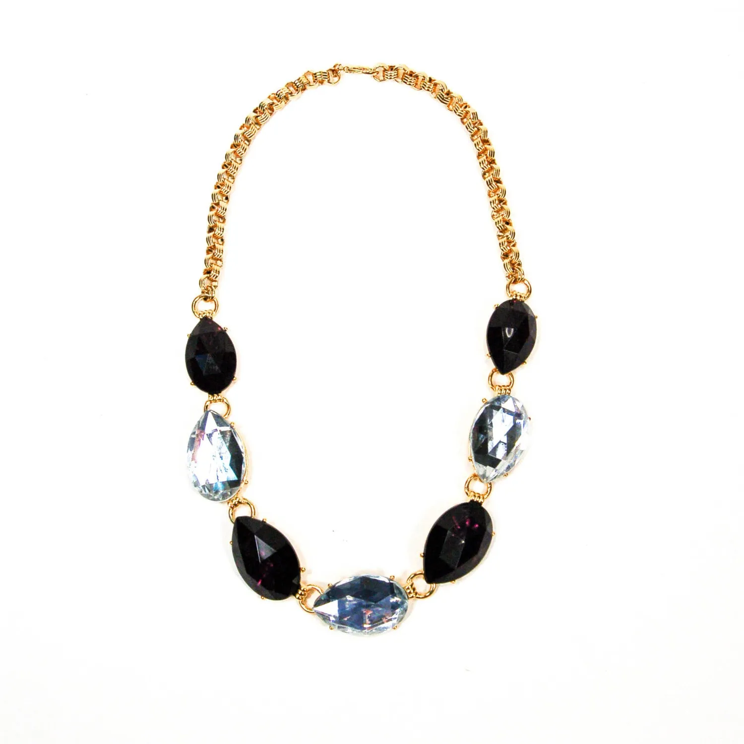 Bold Black and White Pear Shaped Rhinestone Necklace