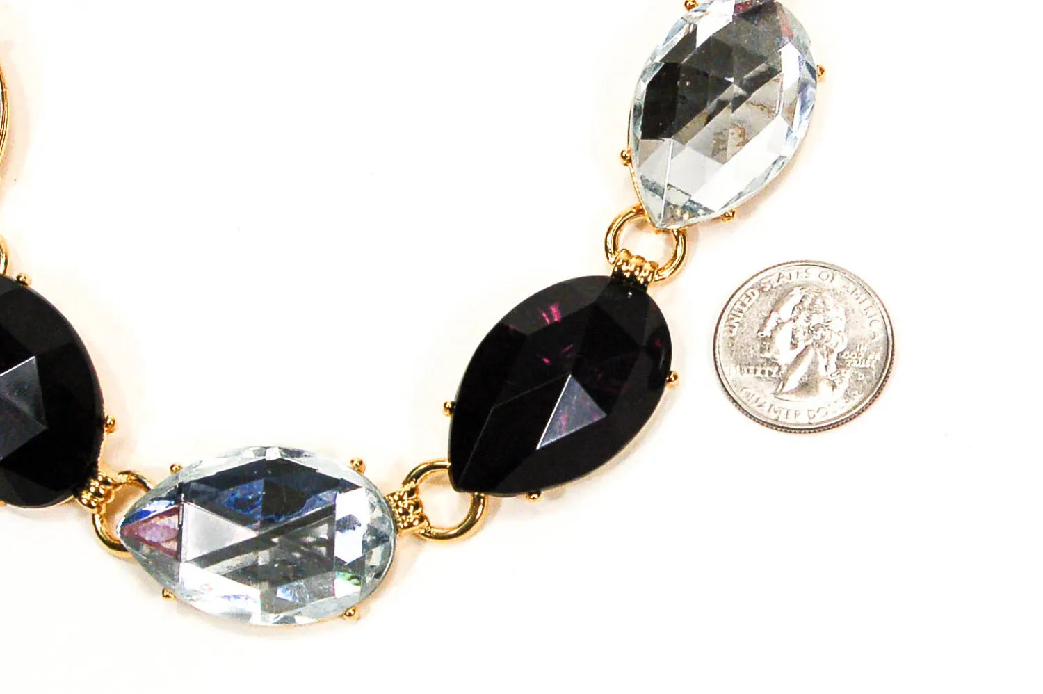 Bold Black and White Pear Shaped Rhinestone Necklace