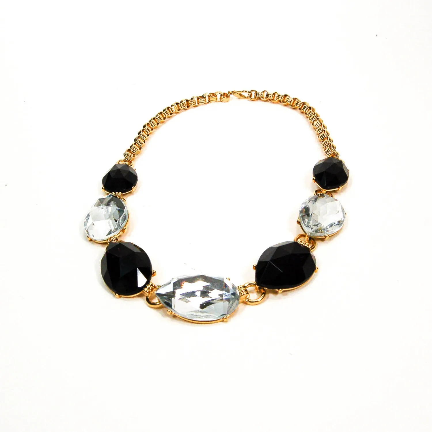 Bold Black and White Pear Shaped Rhinestone Necklace