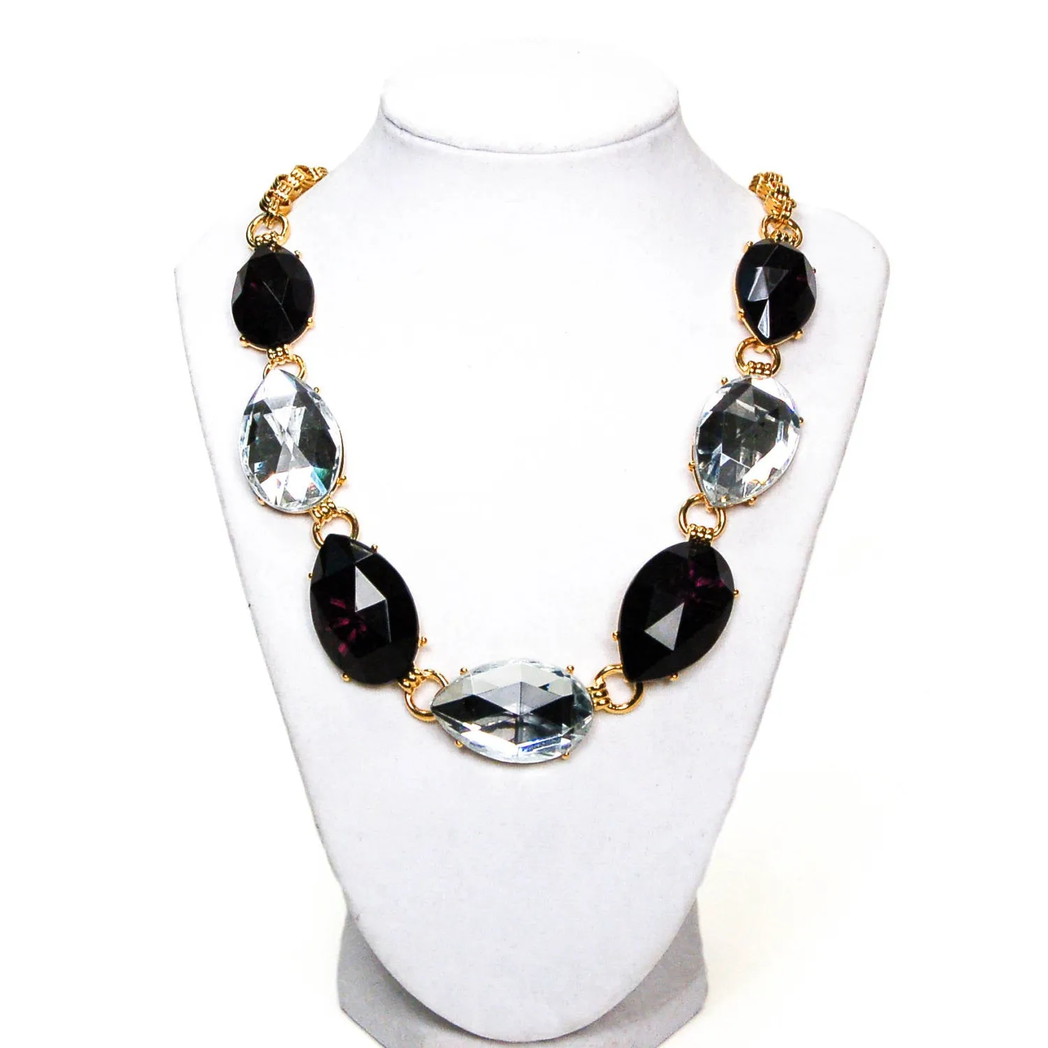Bold Black and White Pear Shaped Rhinestone Necklace