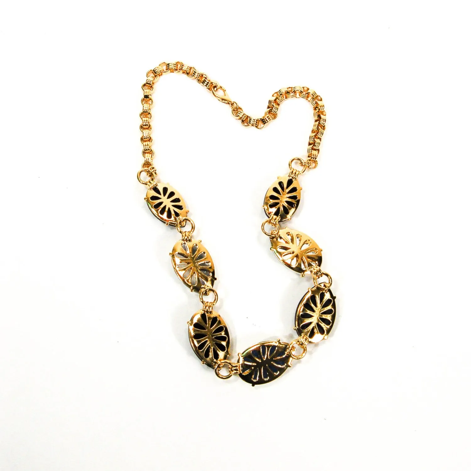 Bold Black and White Pear Shaped Rhinestone Necklace