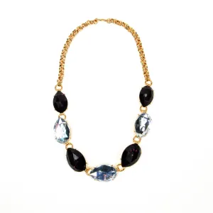 Bold Black and White Pear Shaped Rhinestone Necklace