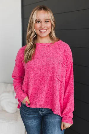 Bright & Cheery Chenille Knit Sweater- Hot Pink