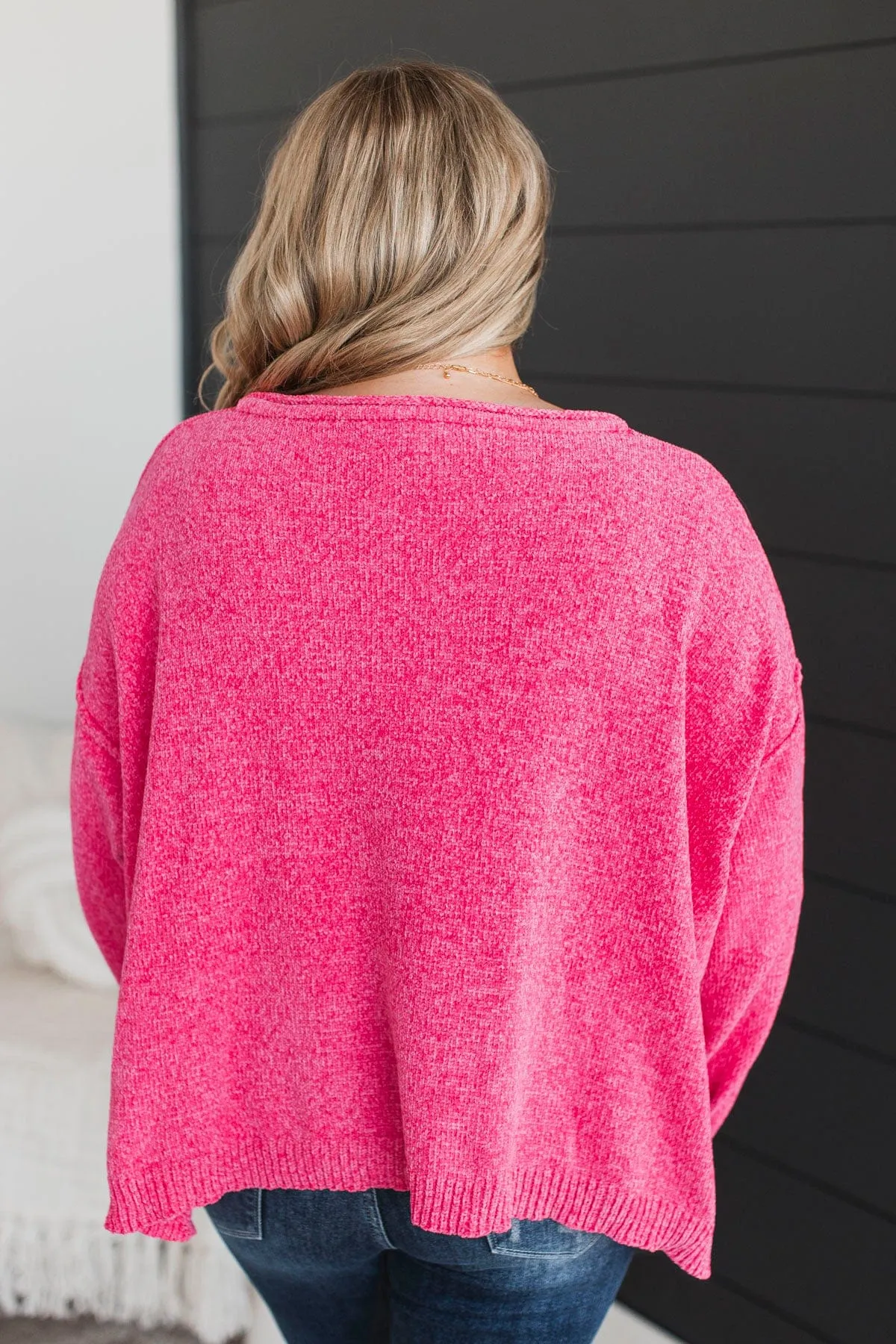 Bright & Cheery Chenille Knit Sweater- Hot Pink