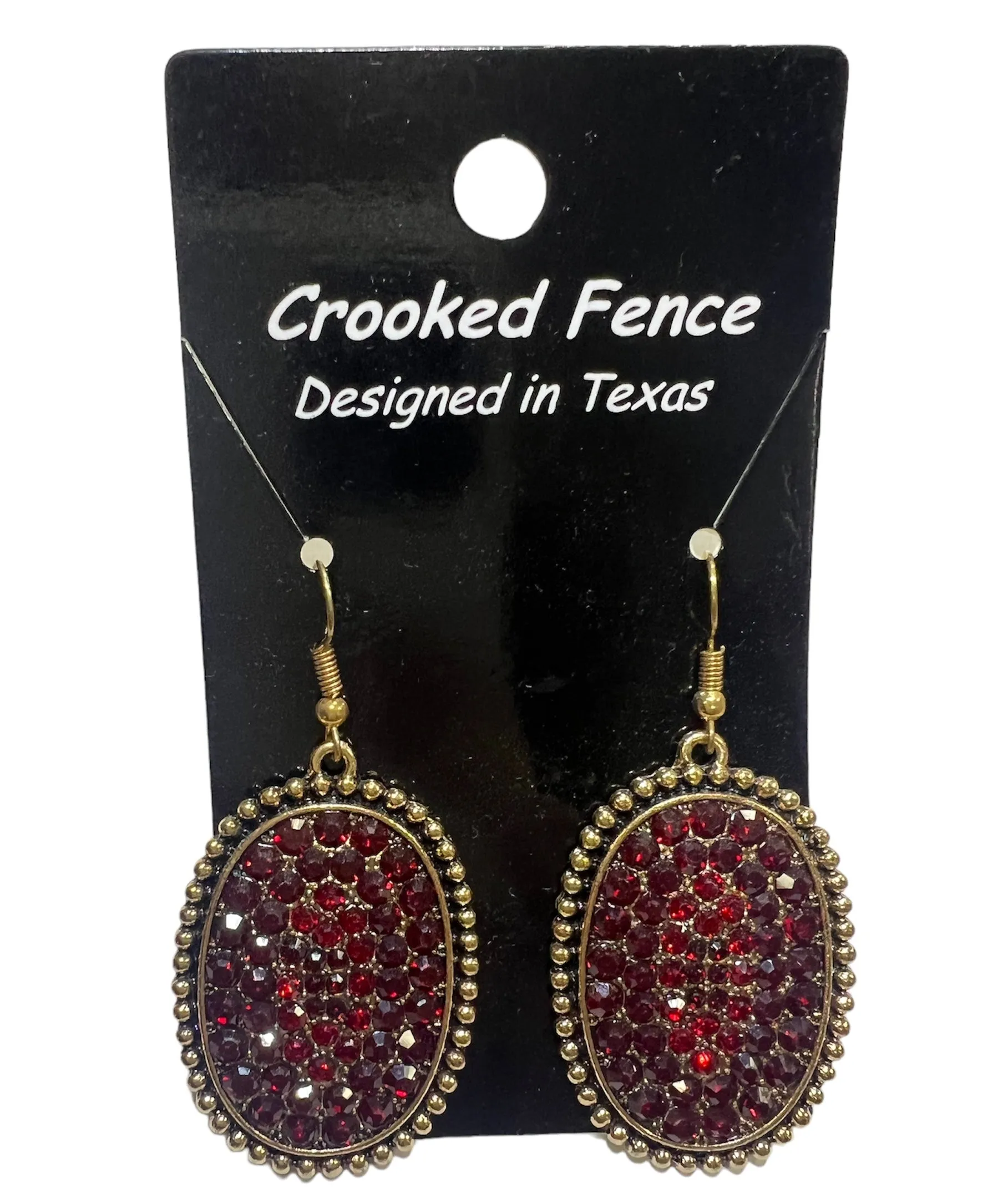 Bronze Oval Rhinestone Earrings in Red