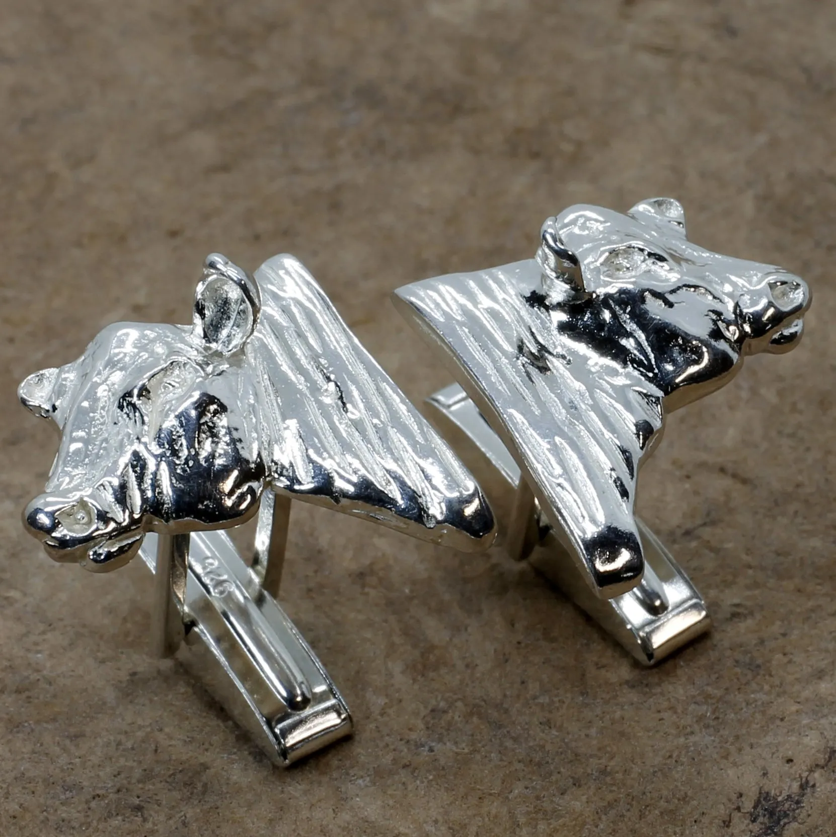 Bull Cuff Links for him with 925 Sterling Silver Heads of Angus Bulls