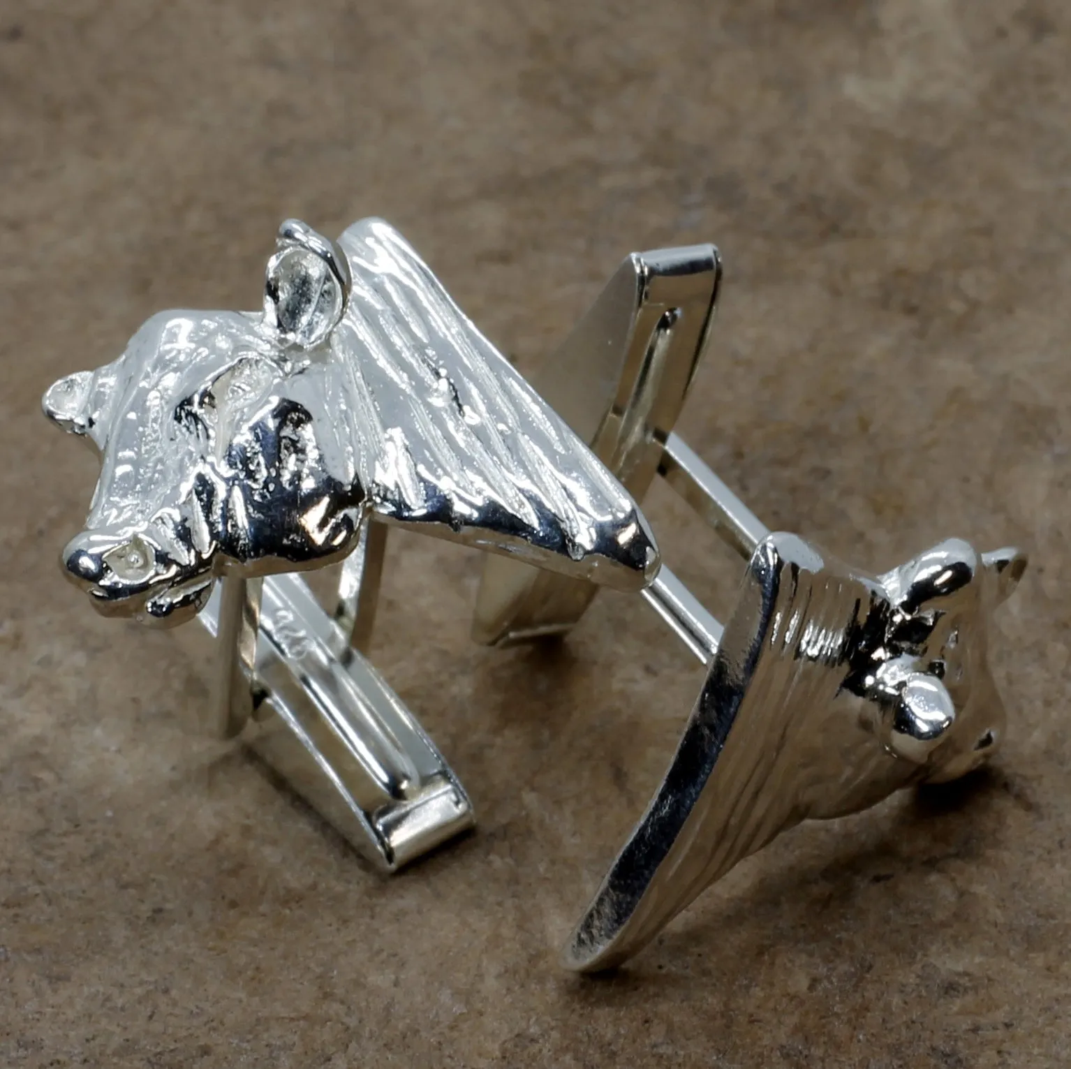 Bull Cuff Links for him with 925 Sterling Silver Heads of Angus Bulls