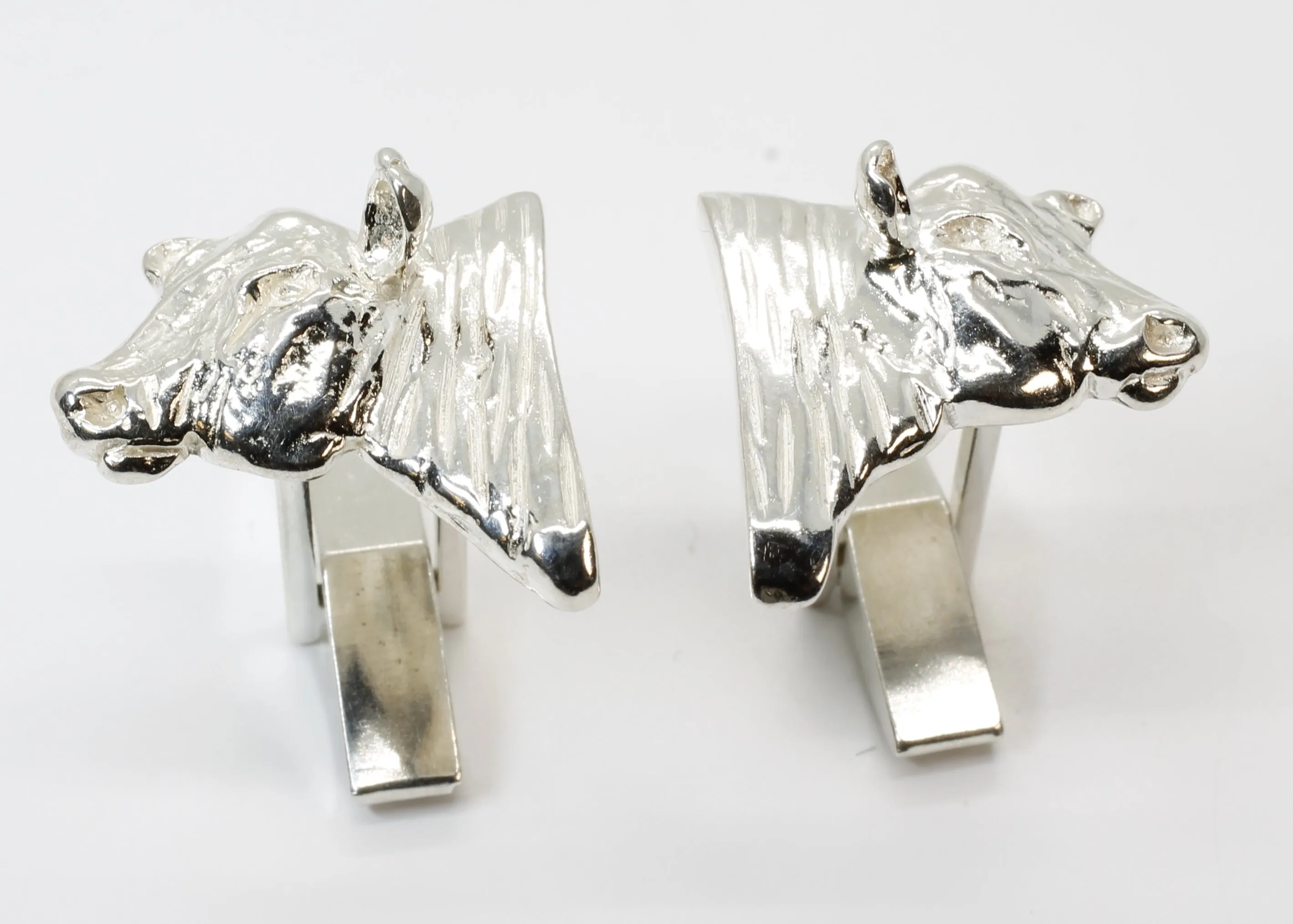 Bull Cuff Links for him with 925 Sterling Silver Heads of Angus Bulls