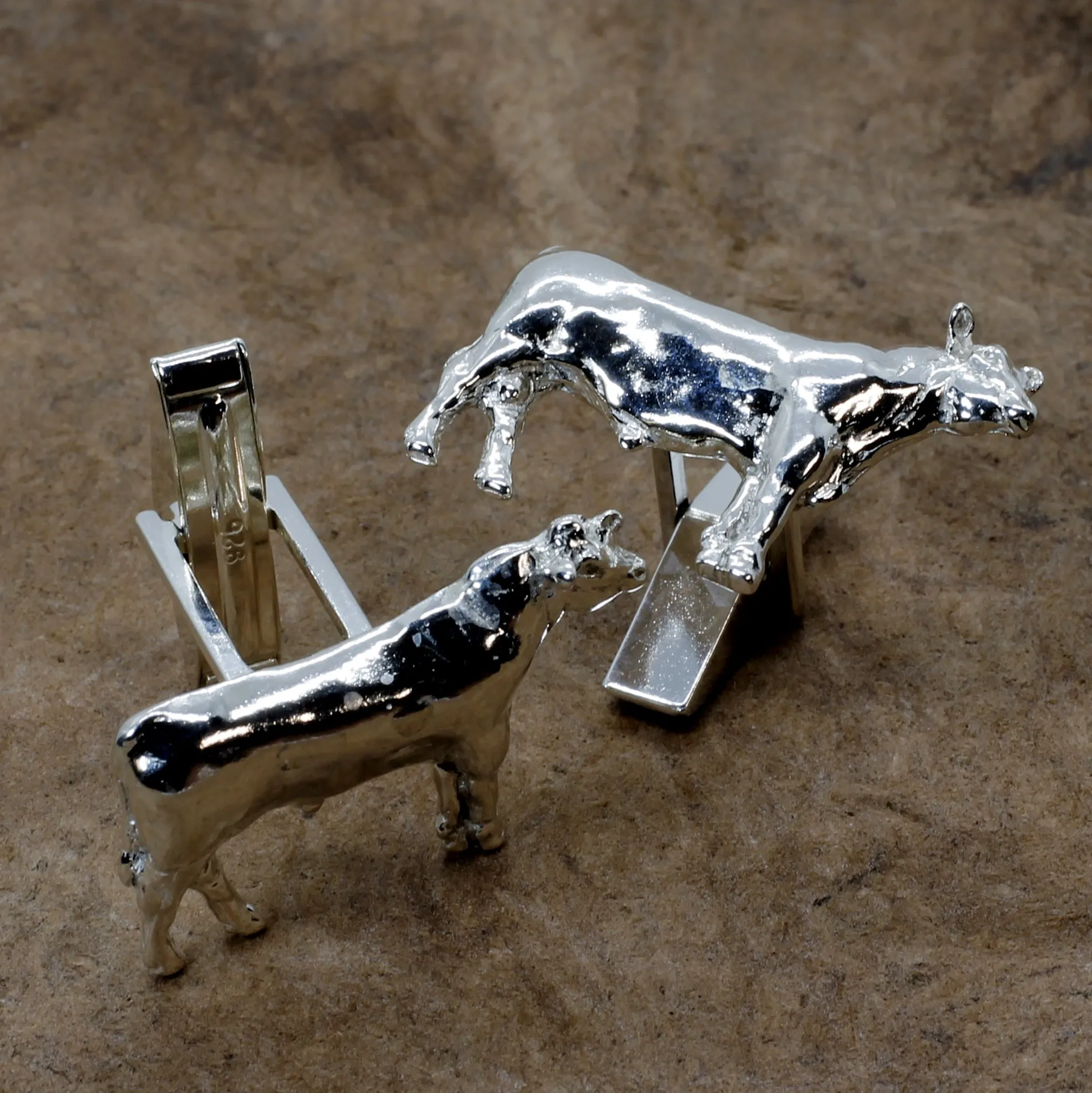 Bull Cuff Links for him with 925 Sterling Silver Prize Angus Bulls