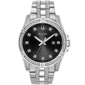 Bulova Men's Crystal Stainless Steel Watch and ID Bracelet Gift Set 96K105