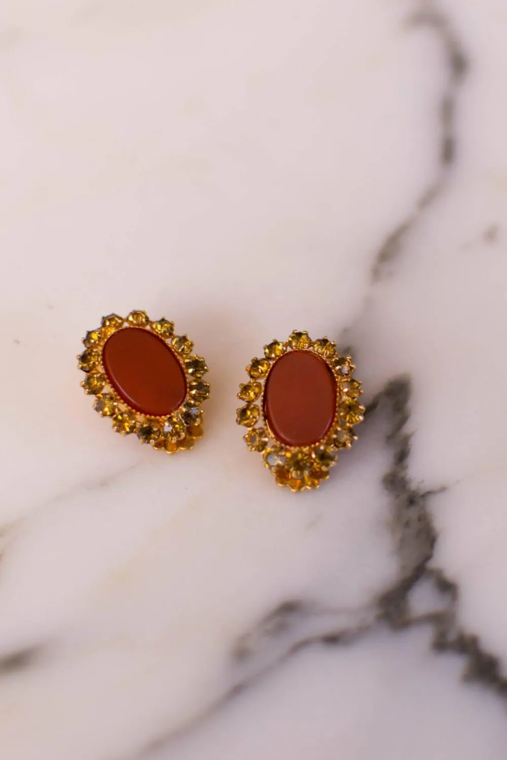 Burnt Orange and Amber Citrine Rhinestone Earrings