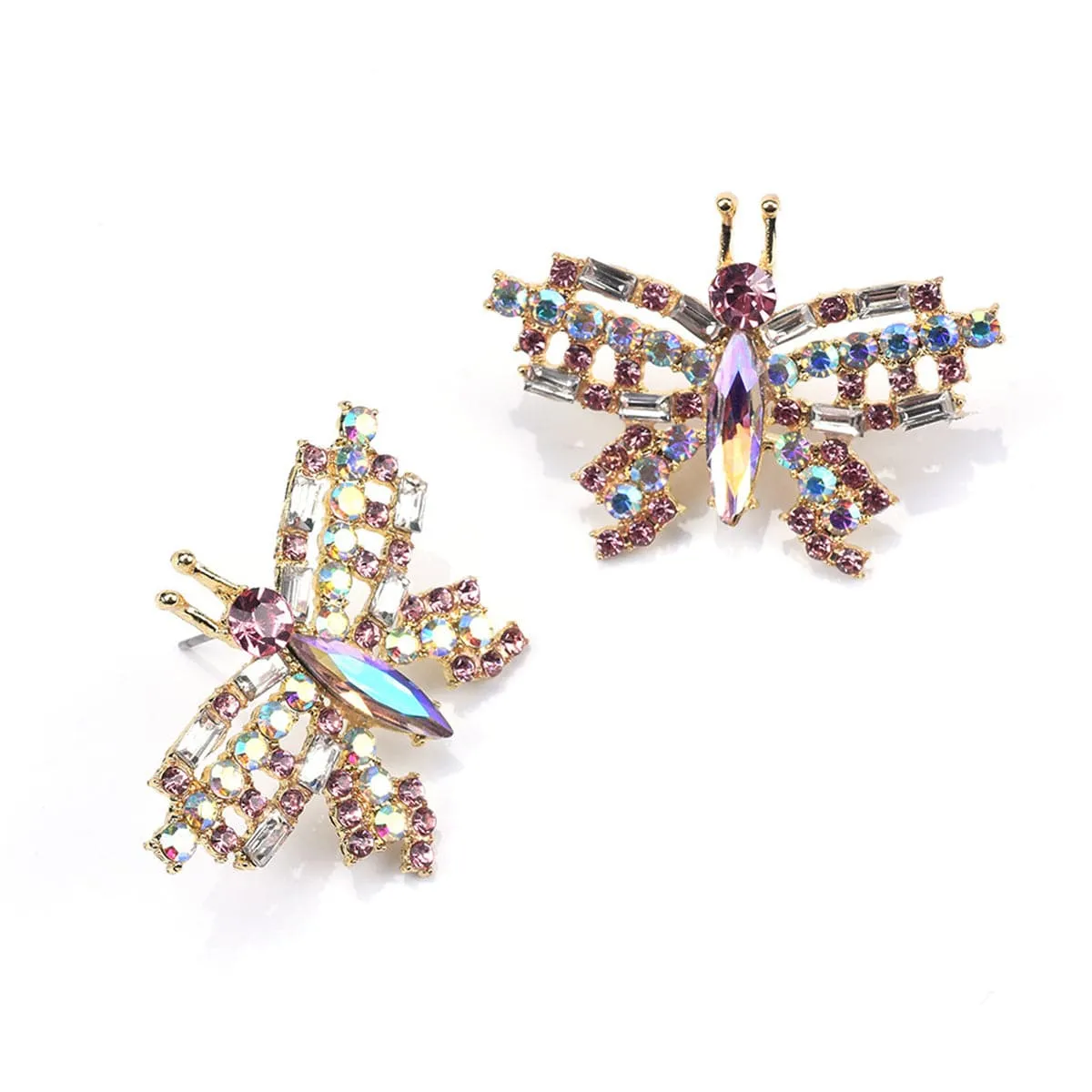Champagne Crystal & Cubic Zirconia Butterfly Stud Earrings