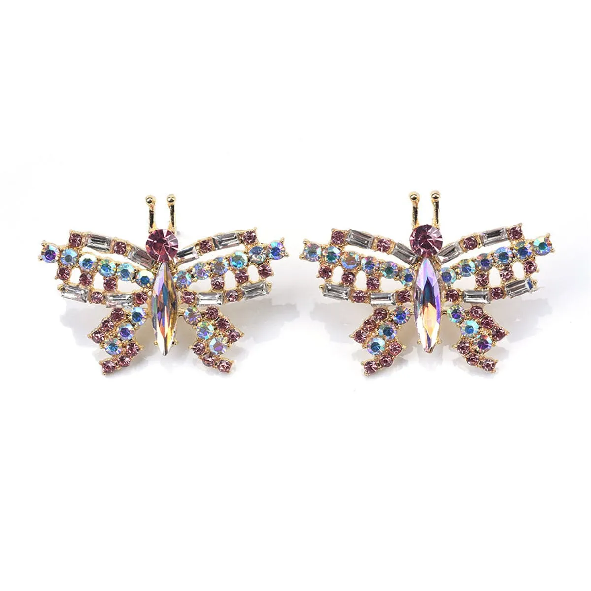 Champagne Crystal & Cubic Zirconia Butterfly Stud Earrings