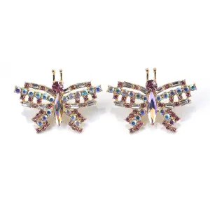 Champagne Crystal & Cubic Zirconia Butterfly Stud Earrings