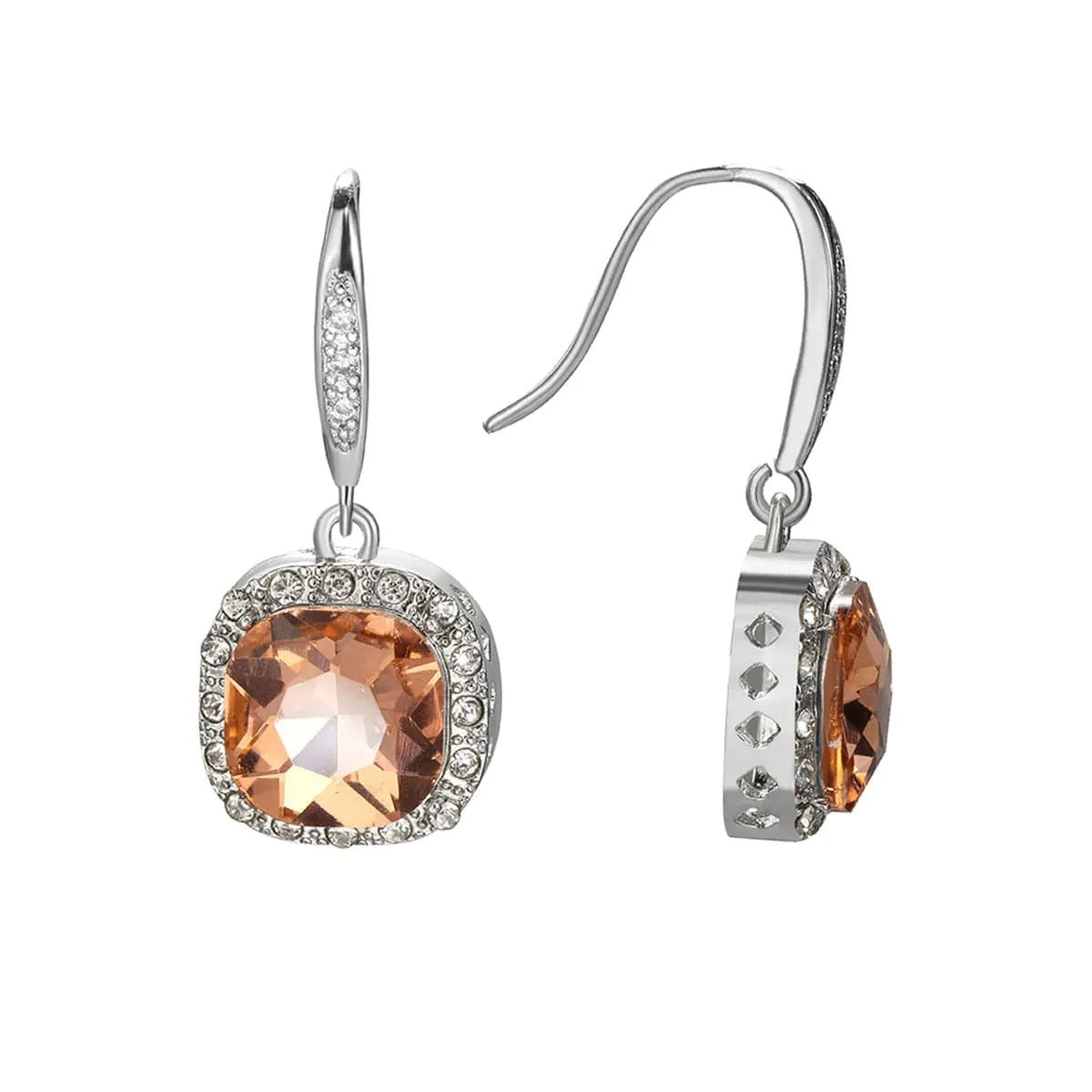 Champagne Crystal & Silver-Plated Princess-Cut Drop Earrings
