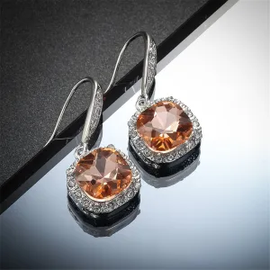 Champagne Crystal & Silver-Plated Princess-Cut Drop Earrings