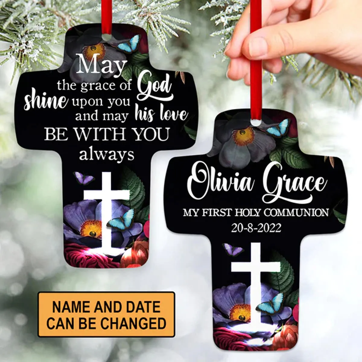 Christianartbag Ornament, May The Grace Of God Shine Upon You, Flower And Butterfly, Christmas Ornament, Christmas Gift, Personalized Ornament.