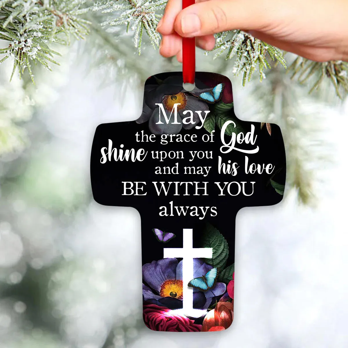 Christianartbag Ornament, May The Grace Of God Shine Upon You, Flower And Butterfly, Christmas Ornament, Christmas Gift, Personalized Ornament.