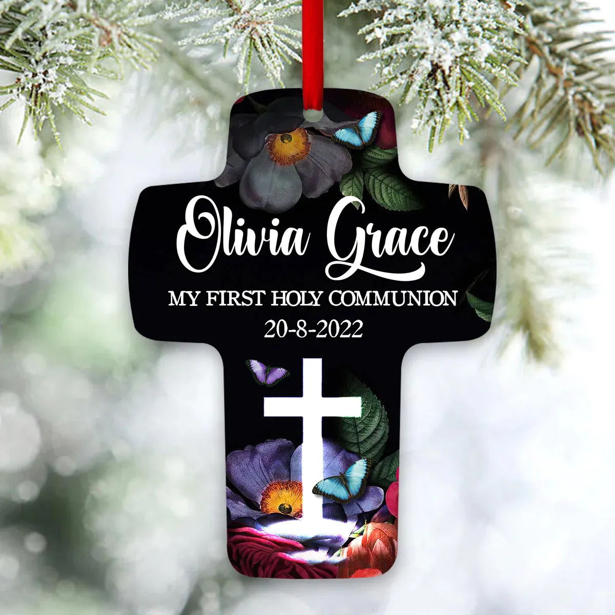 Christianartbag Ornament, May The Grace Of God Shine Upon You, Flower And Butterfly, Christmas Ornament, Christmas Gift, Personalized Ornament.
