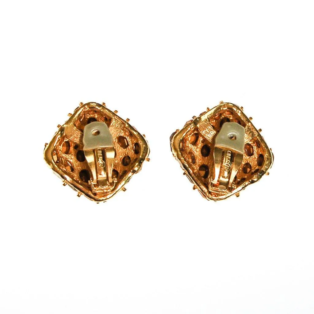 Ciner Champagne, Diamante, and Smoke Rhinestone Earrings