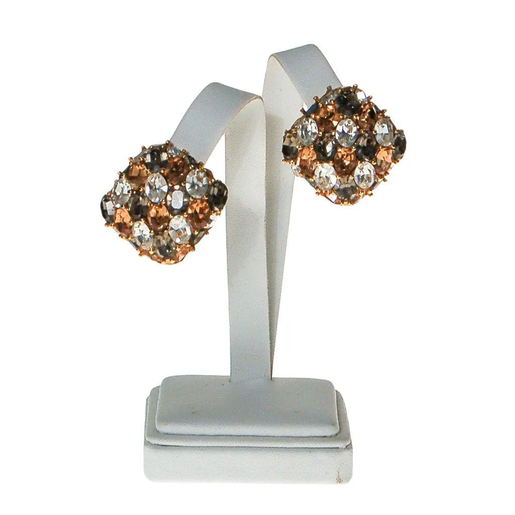 Ciner Champagne, Diamante, and Smoke Rhinestone Earrings