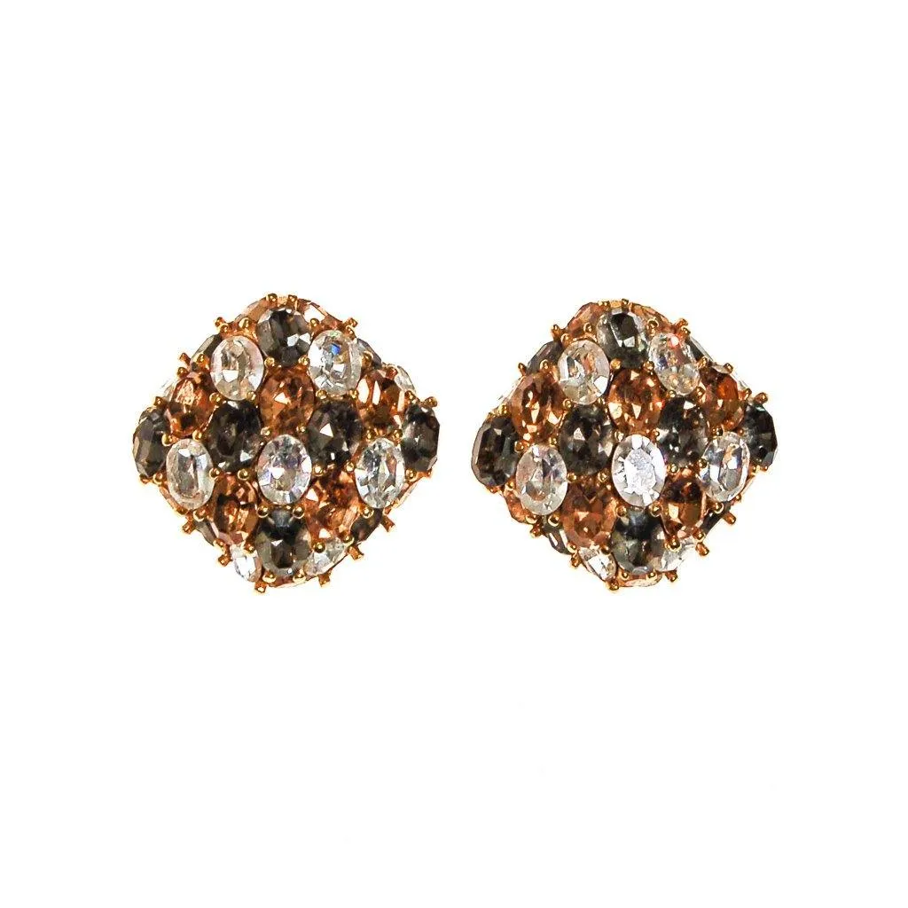 Ciner Champagne, Diamante, and Smoke Rhinestone Earrings