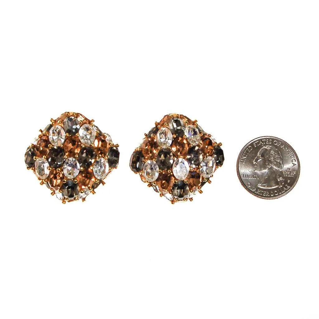 Ciner Champagne, Diamante, and Smoke Rhinestone Earrings
