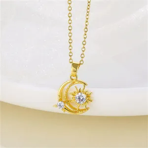 Clear Crystal & 18K Gold-Plated Moon Sun Pendant Necklace