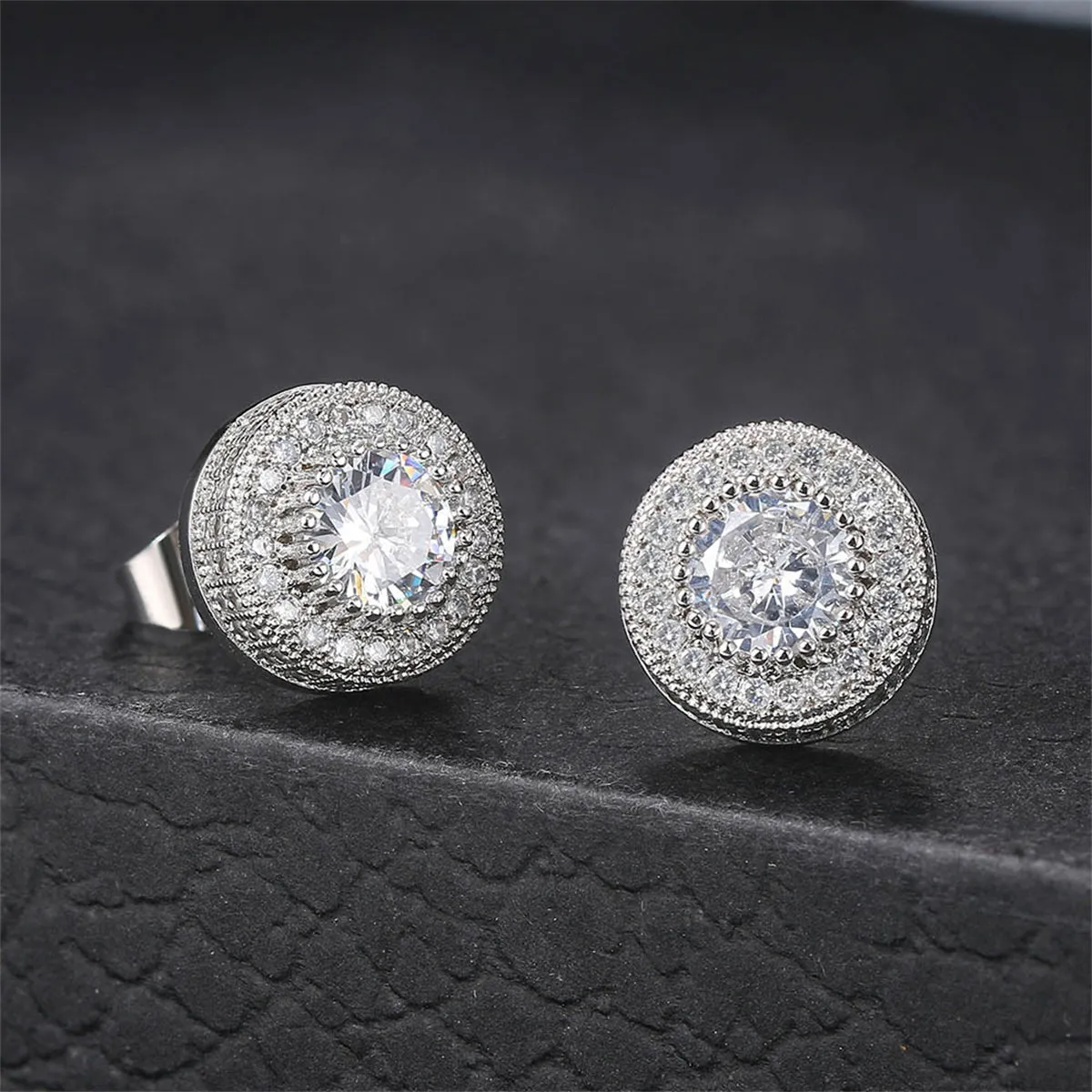 Clear Cubic Zirconia & Crystal Halo Round Stud Earrings