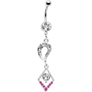 Clear Gem Lucky Pink Gem Drop Belly Ring