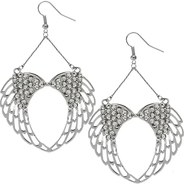Clear Gemstone Double Wing Heart Earrings