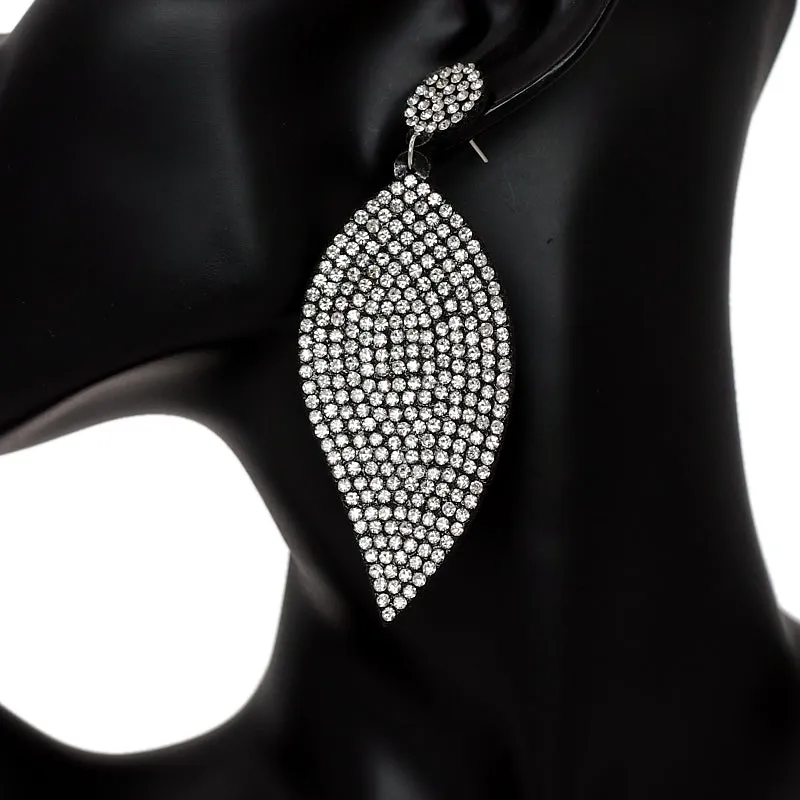 Clear Leaf Shape Pave Stone Felt Earrings