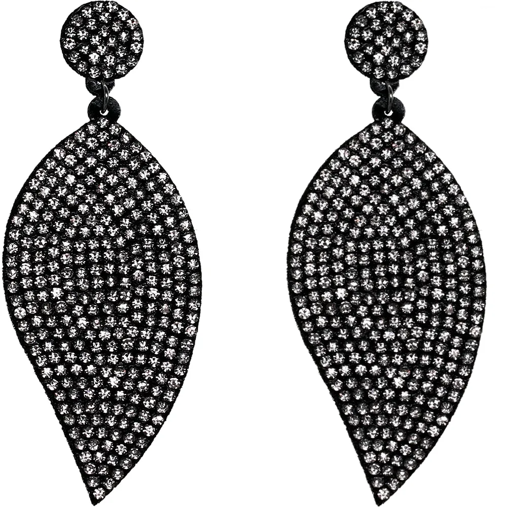 Clear Leaf Shape Pave Stone Felt Earrings