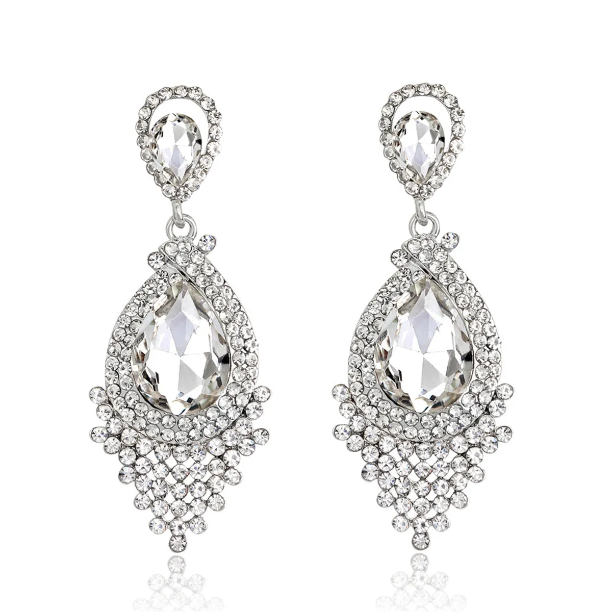 Clear Pear Crystal & Cubic Zirconia Drop Earrings