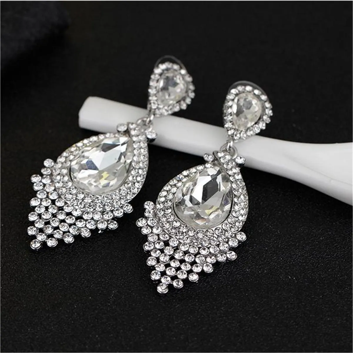 Clear Pear Crystal & Cubic Zirconia Drop Earrings