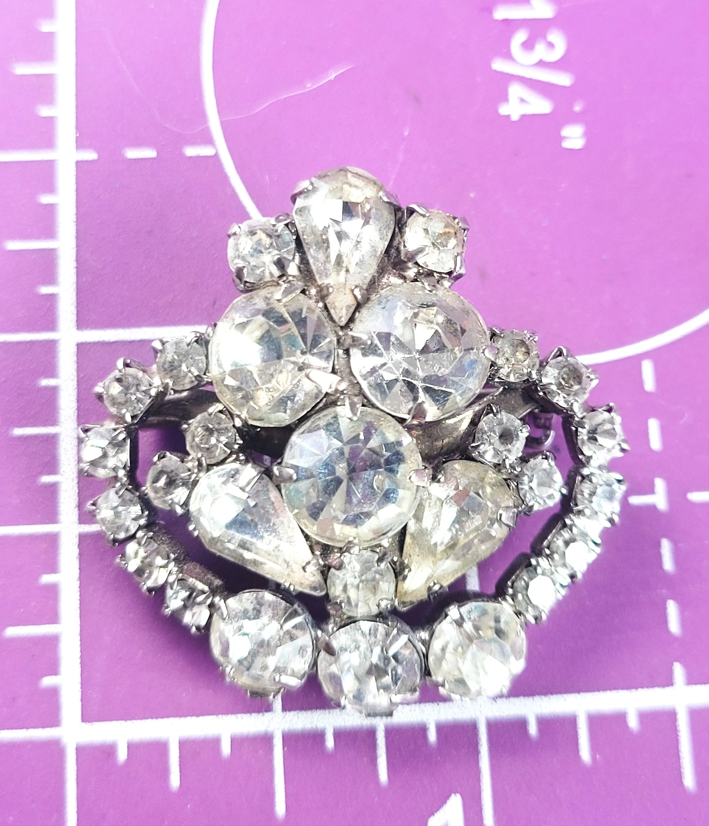 Clear rhinestone Crown beautiful sparkling mid century vintage brooch