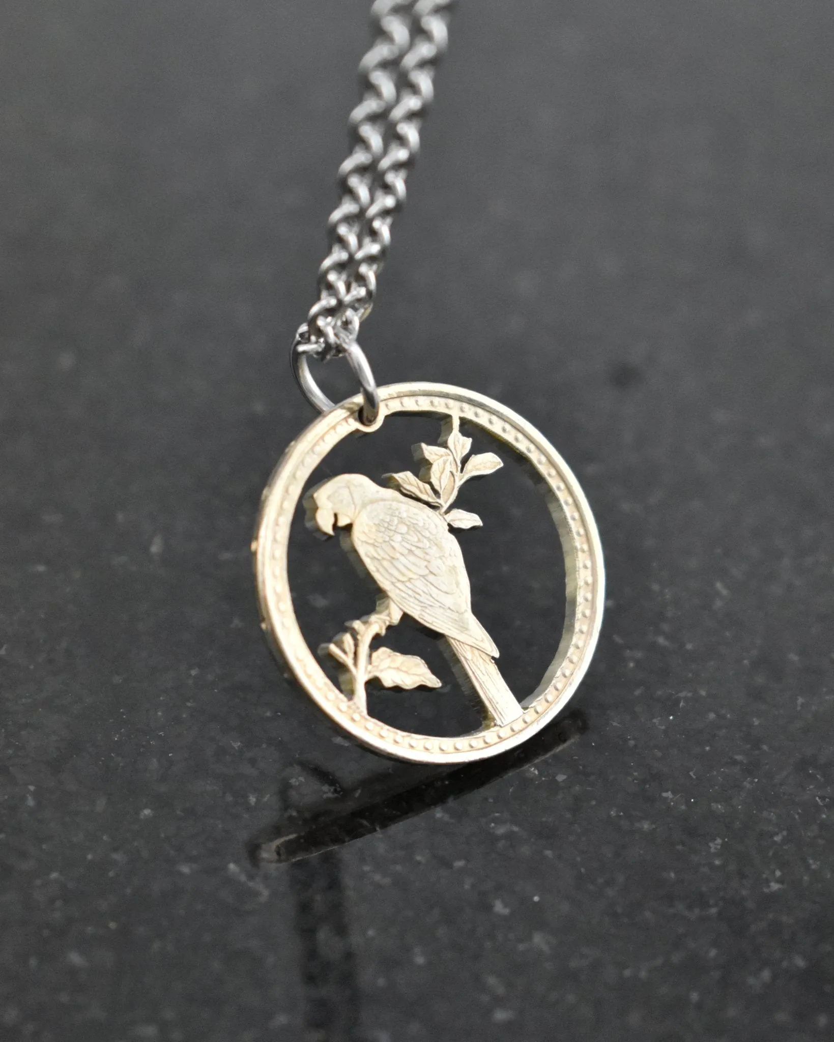 Colombia - Cut Coin Pendant with Parrot