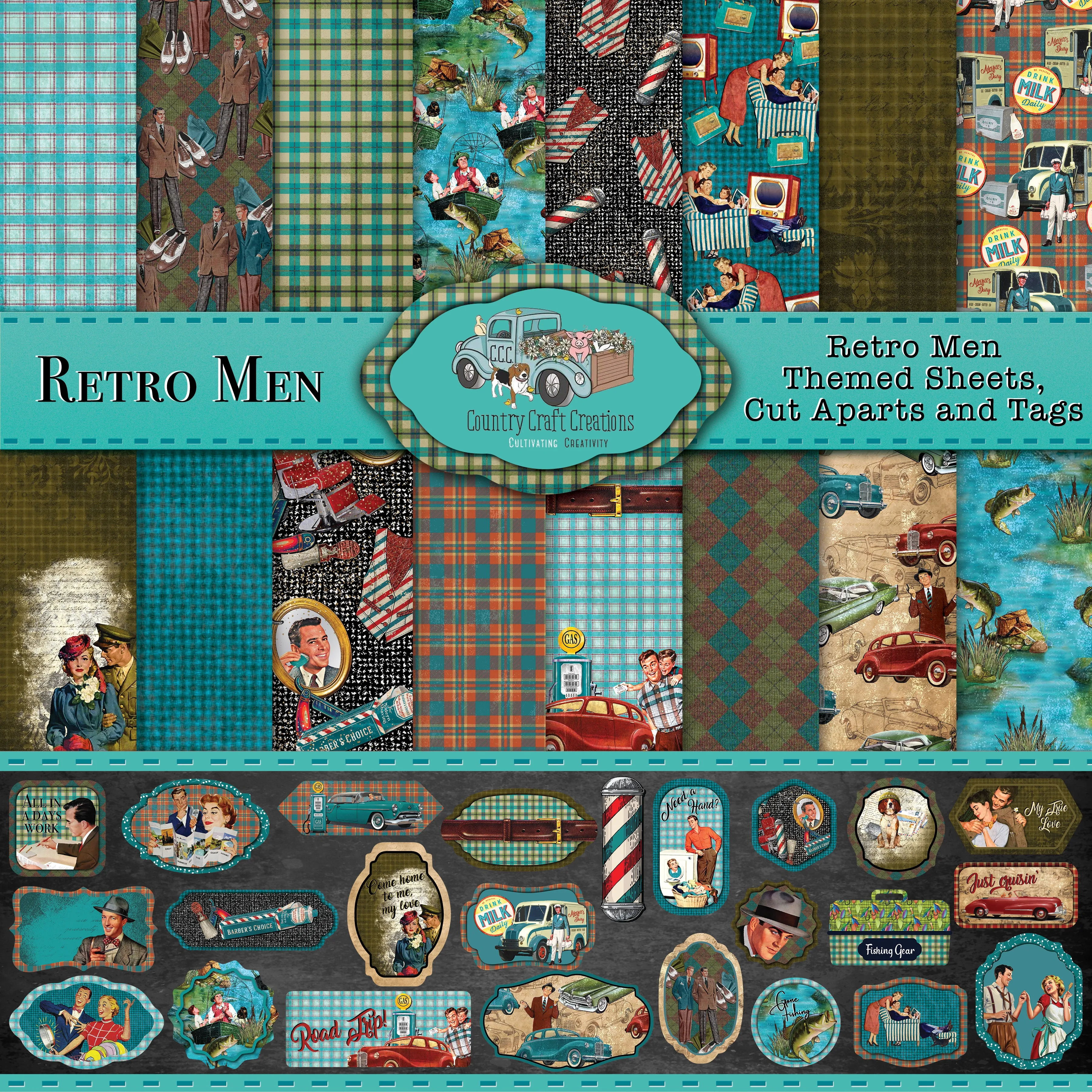 Country Craft Creations - Retro Men - 12x12 - 28 Sheets- Cotton Bristol