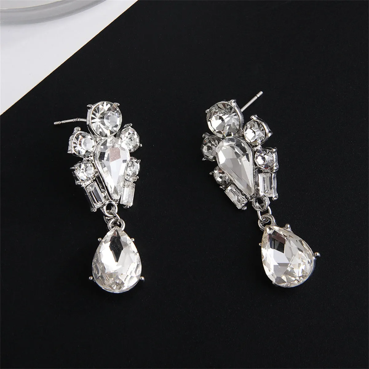 Crystal & Cubic Zirconia Silver-Plated Pear Drop Earrings