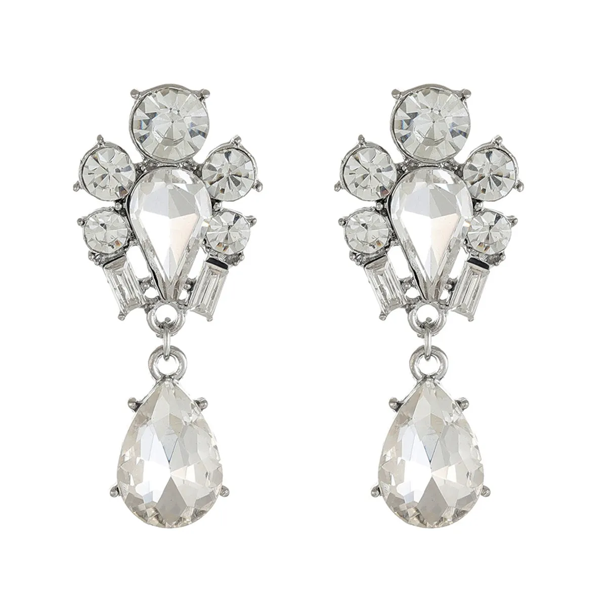 Crystal & Cubic Zirconia Silver-Plated Pear Drop Earrings