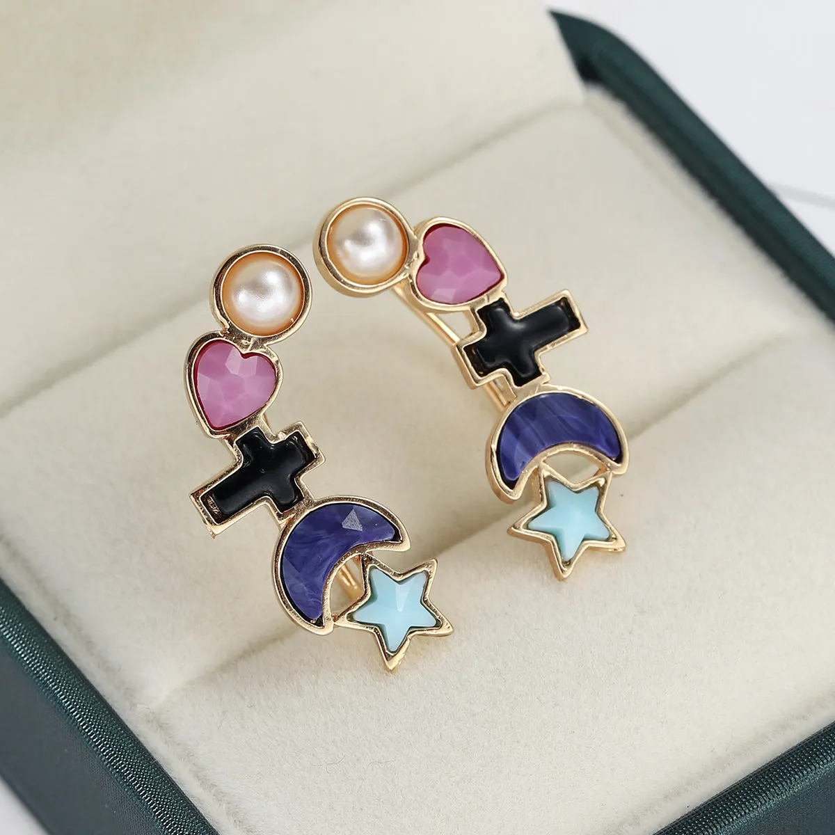 Crystal & Pearl 18K Gold-Plated Celestial Heart Drop Earrings