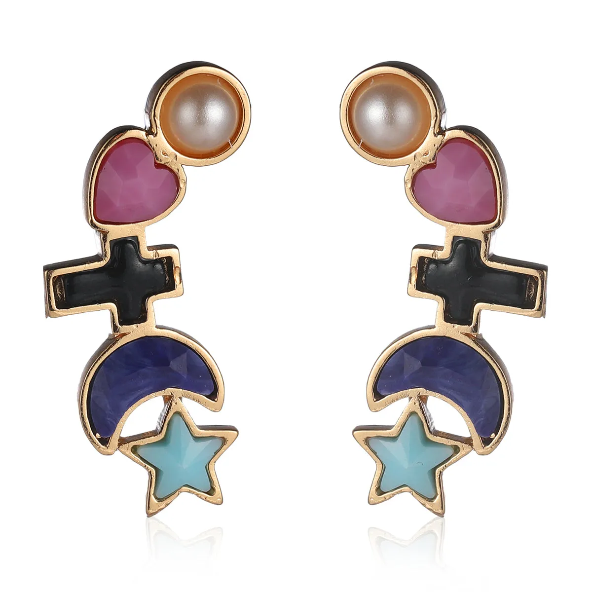 Crystal & Pearl 18K Gold-Plated Celestial Heart Drop Earrings
