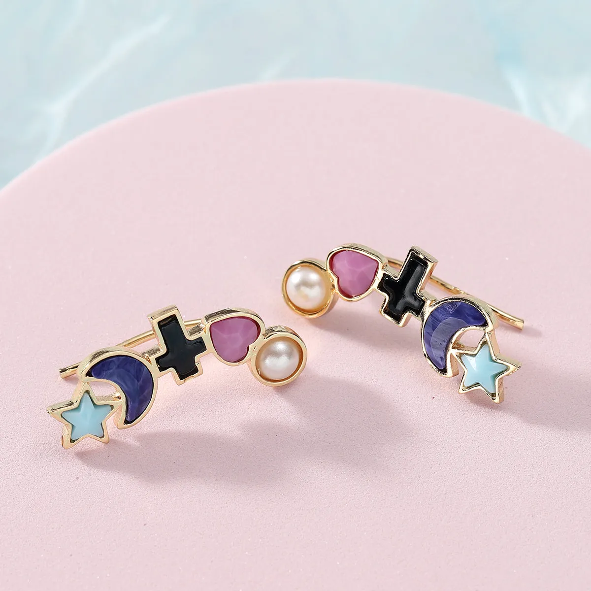 Crystal & Pearl 18K Gold-Plated Celestial Heart Drop Earrings
