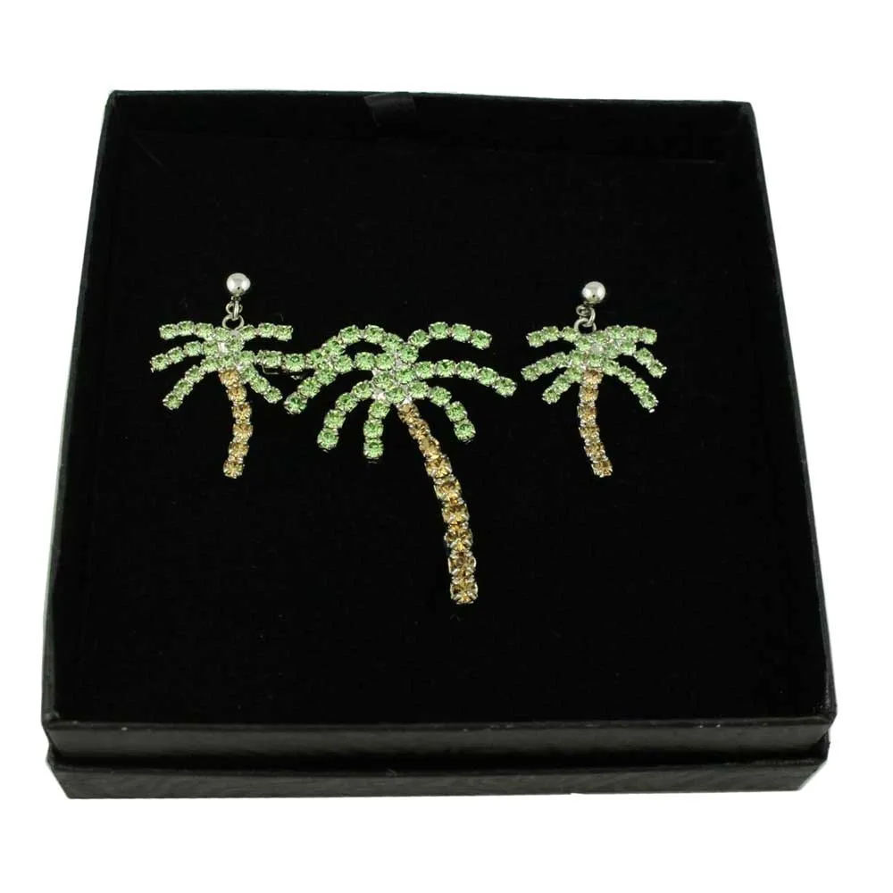 Crystal Palm Tree Brooch Pin and Earring Gift Set - PRL165BS
