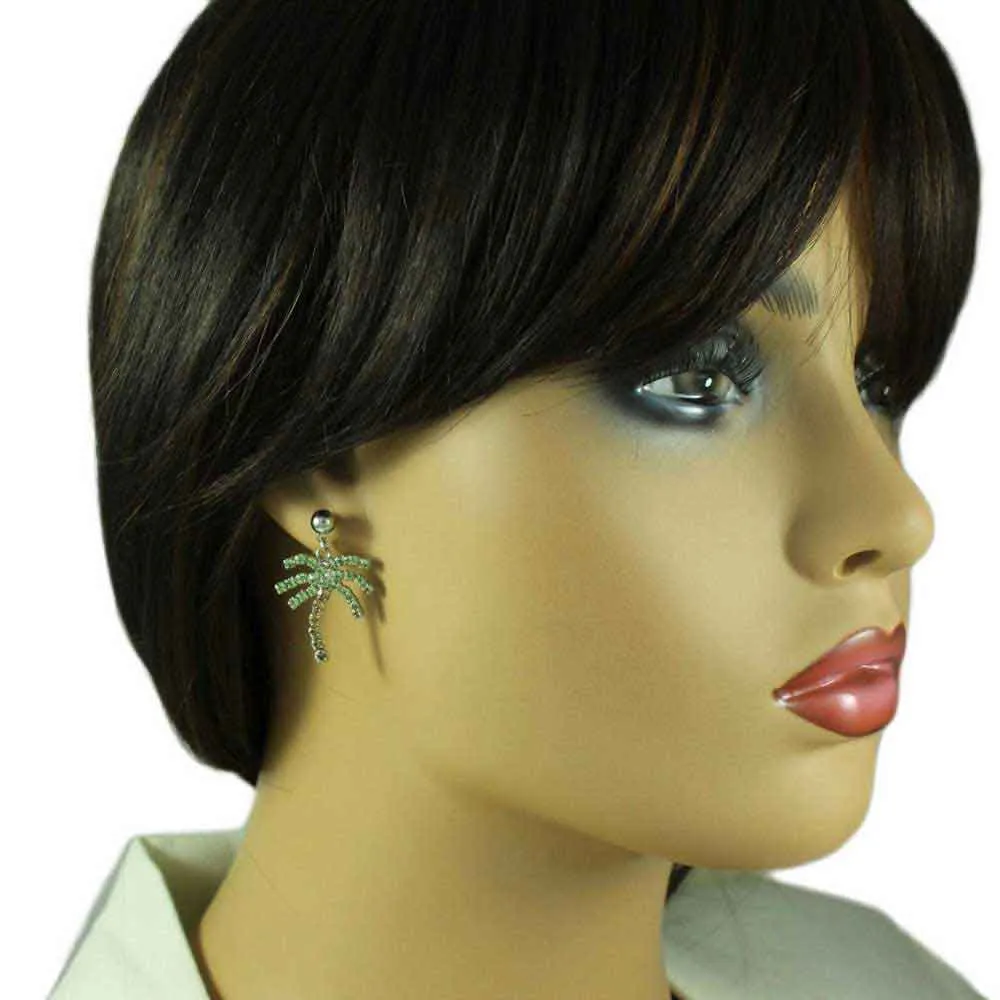 Crystal Palm Tree Brooch Pin and Earring Gift Set - PRL165BS